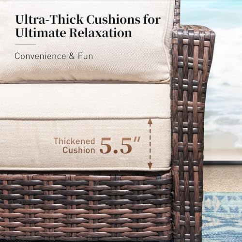 SUNSHINE VALLEY 5-Seat Patio Furniture Set, Outdoor High Back Sofa, Beige