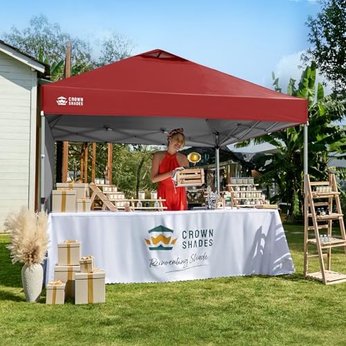 CROWN SHADES 10x10 Pop Up Canopy with 1 Side Wall, Beach Canopy Tent, Red