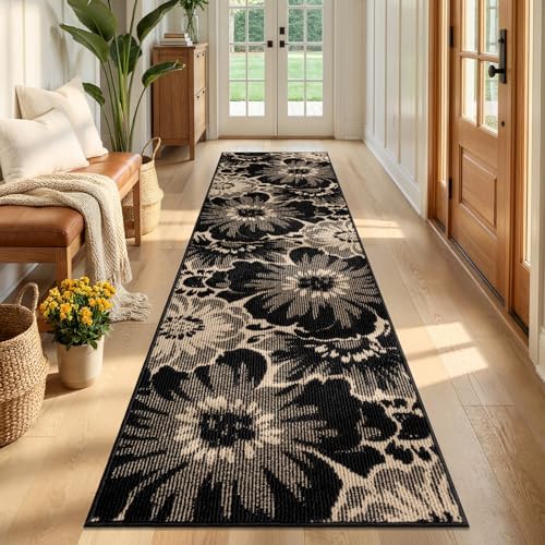 Findosom Hallway Runner Rug 2x8, Non Slip High-Low Textured Floral Washable R...
