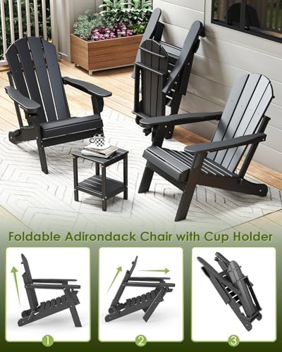 GREENVINES Folding-Adirondack-Chairs Set of 2, HDPE All Weather, Black