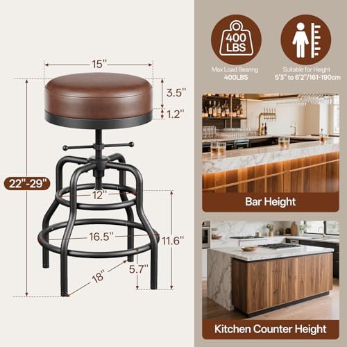 Raynesys 22-29 Inch Adjustable Height Industrial Swivel Bar Stools Set of 2