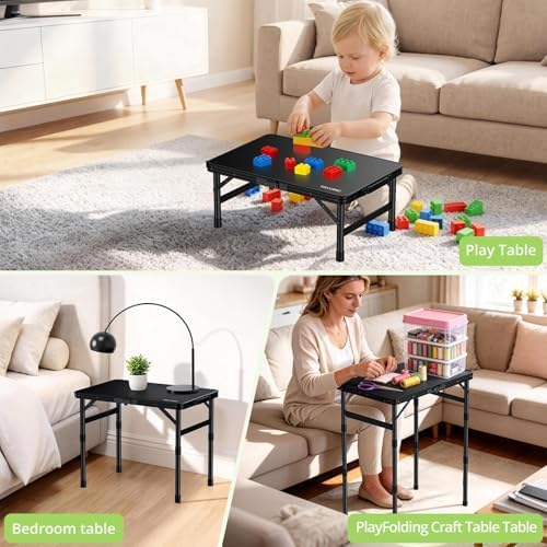 2ft Plastic Folding Camping Table, 3 Adjustable Height Waterproof Small Foldi...