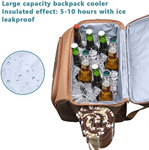 Hap Tim Picnic Basket Backpack for 4 Person with Insulated Leakproof Cooler C...