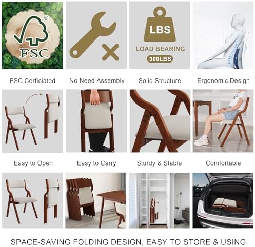 Ball & Cast Upholstered Folding Chairs Set of 2,with Padded Seat,Wooden P...