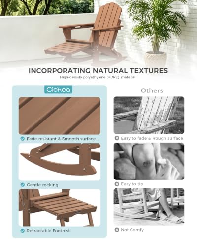 Ciokea Rocking Adirondack Chairs Set of 2 with Retractable Ottoman (Teak)