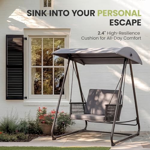 Porch Swing with Stand, Outdoor Swing with Canopy, All Weather Outdoor Swings...