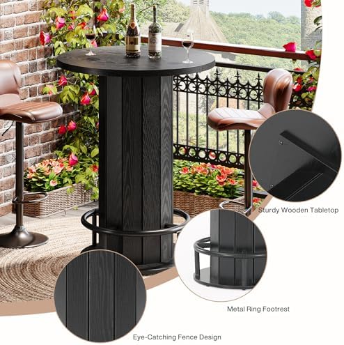 Tribesigns Round Bar Table, 39.4" H Wood Bistro Pub Table with Metal Rin...