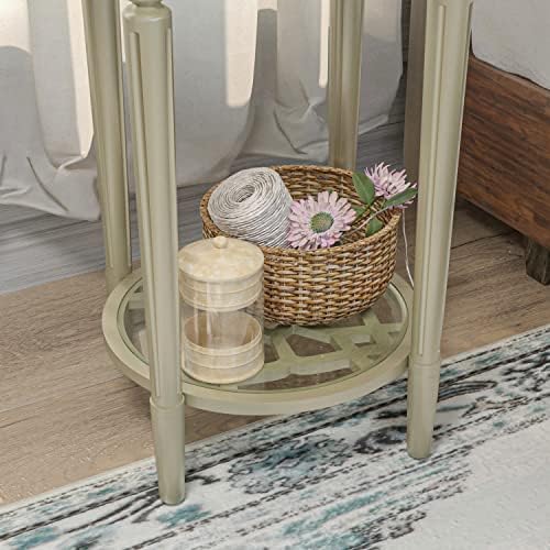 SUNBURY Set of 2 Modern End Tables with Tempered Glass Tops & Glass Lower...