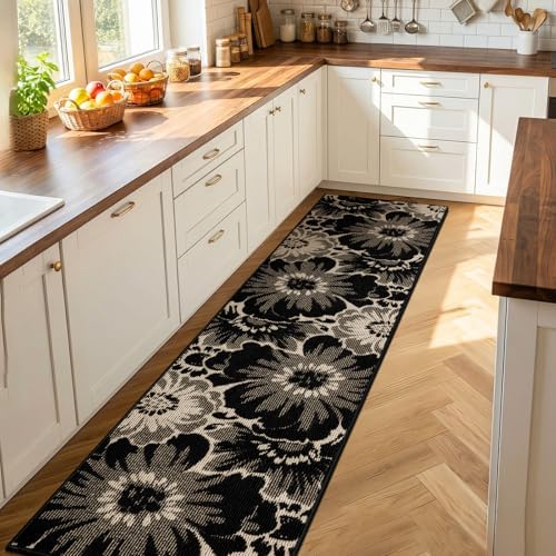 Findosom Hallway Runner Rug 2x8, Non Slip High-Low Textured Floral Washable R...