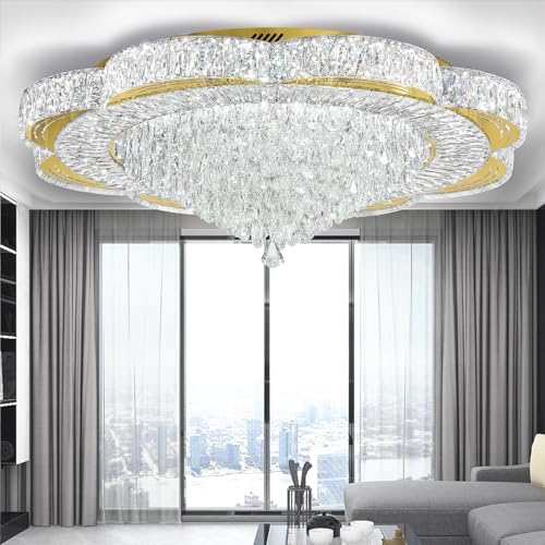 Modern Crystal Chandelier for Living Room 40in Gold Crystal Raindrop Ceiling ...