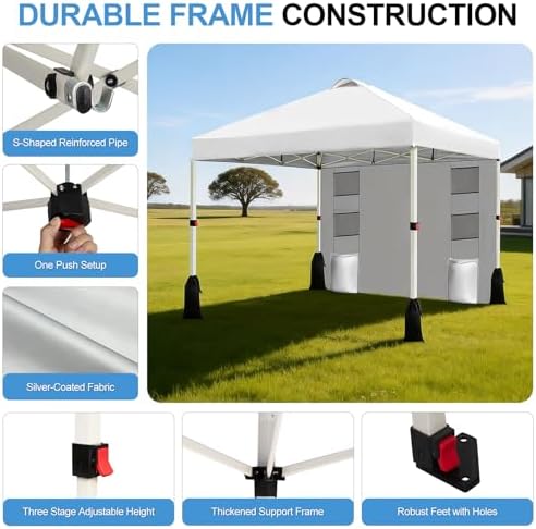 WEIZE 10x10 Pop Up Canopy Tent, 1-Button Push Setup Canopy Tent with 1 Sidewa...