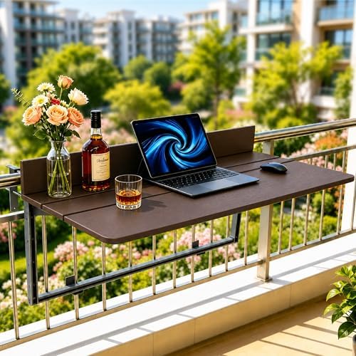 Foldable Balcony Bar Table for Railings, Folding Hanging Deck Rail Table for ...