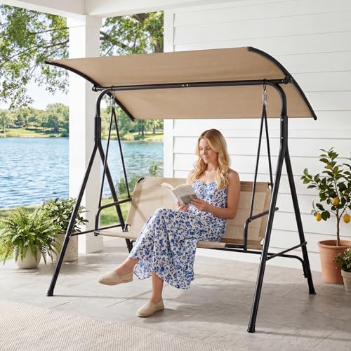Tangkula 3 Person Porch Swing with Adjustable Canopy, 800 lbs Capacity