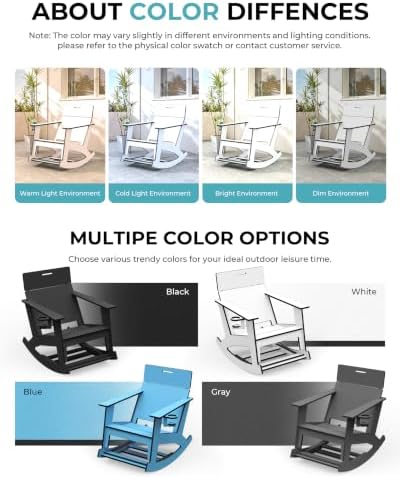 Ciokea Outdoor Rocking Chair with Pull-Out Footrest, Solid Backrest, White