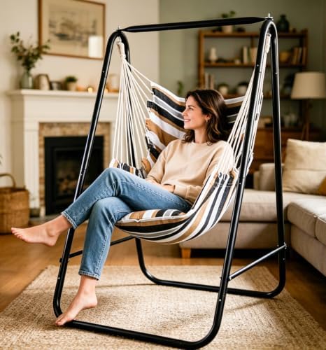 Hammock Chair with Stand,Hammock Chair Stand with Hanging Swing Chair Include...