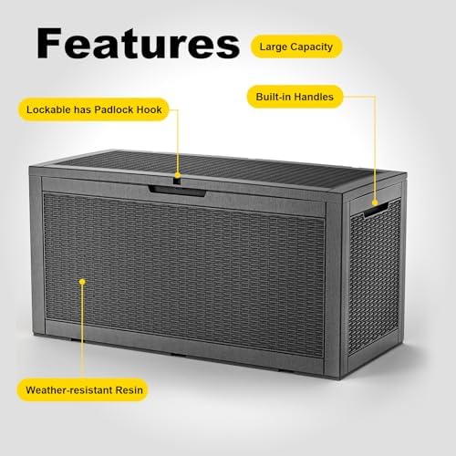 PatioZen 150 Gallon Resin Deck Box, Lockable Patio Outdoor Storage Box for Fu...