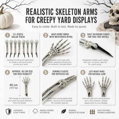 Halloween Decorations Outdoor, 12 Pcs Skeleton Arms Yard Stakes,17.7in