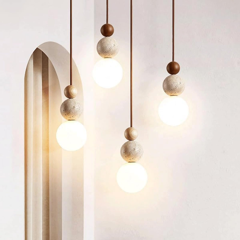 Modern Indoor Pendant Light Natural Stone Spherical Hanging Light Frosted Whi...