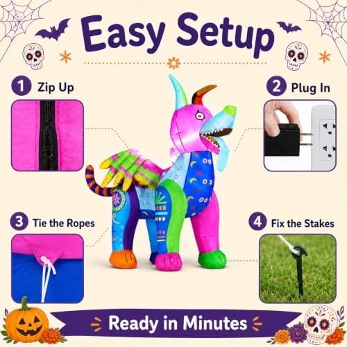 6FT Halloween Inflatable Decorations Alebrije Dog, Dia de Los Muertos Decor