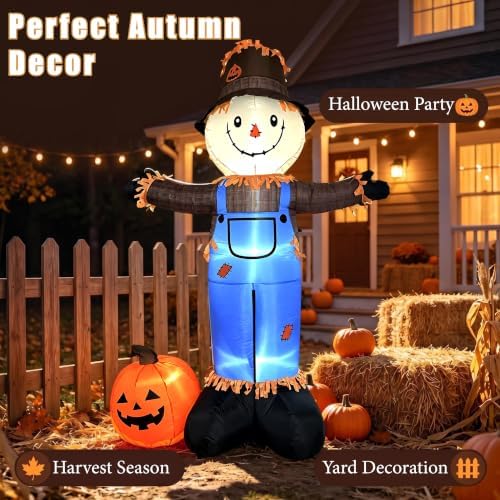 8 FT Fall Inflatables Scarecrow Decorations, Scarecrow with Pumpkin Inflatabl...