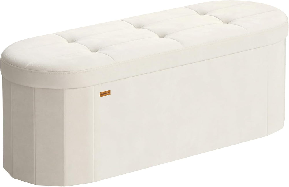 SONGMICS Folding Ottoman with Storage, Oval Bench, Velvet Fabric