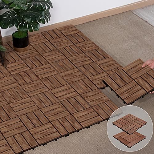Yaheetech 27PCS 12x12in Interlocking Deck Tiles Outdoor Patio,Brown