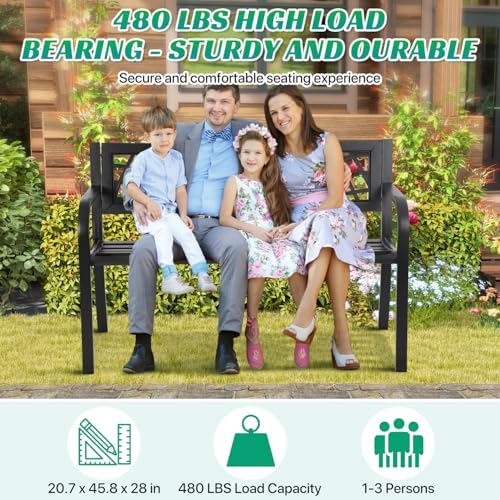Dkeli Patio Outdoor Bench Park Metal Sturdy Cast Iron Garden Benches Porch Ch...