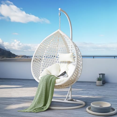 Egg Chair Indoor, Hanging Egg Chair with Stand, Rattan Wicker Swing Chair wit...