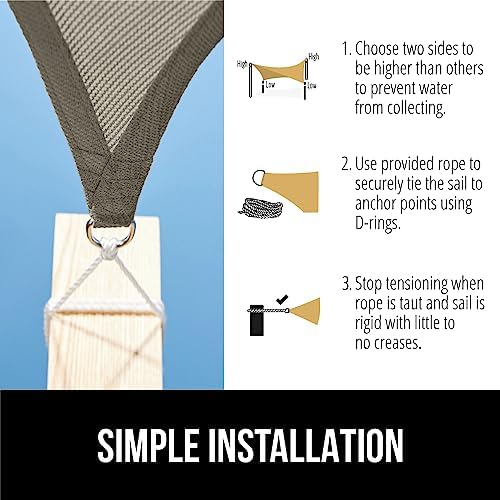 GORILLA GRIP Heavy Duty Sun Shade Sail for Outdoor Patio, 10x10 FT, Gray