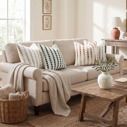 decorUhome Chenille Tufted Stripe Throw Pillow Covers 20x20 Set of 2 Orange