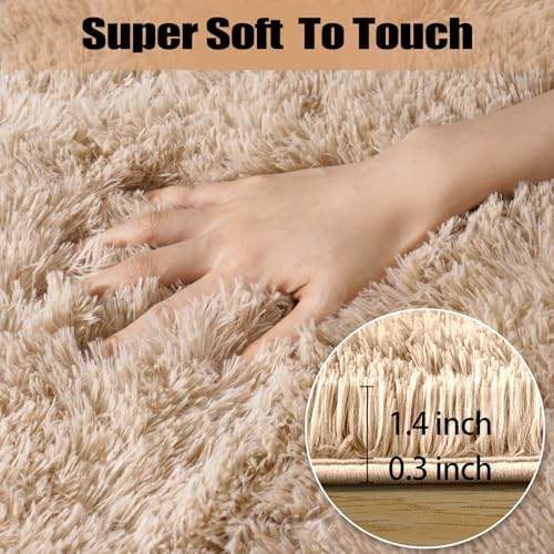 qulint Large Area Rug for Living Room 10x14, Fluffy Tan Rug for Bedroom