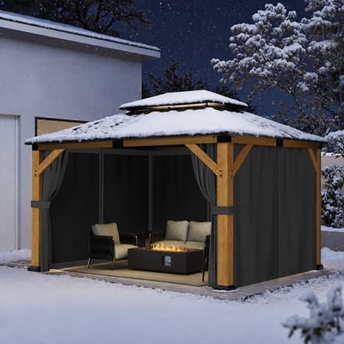 Jocoevol 10' X 12' Wood Gazebo Cedar Wooden Hardtop with Curtains &am...