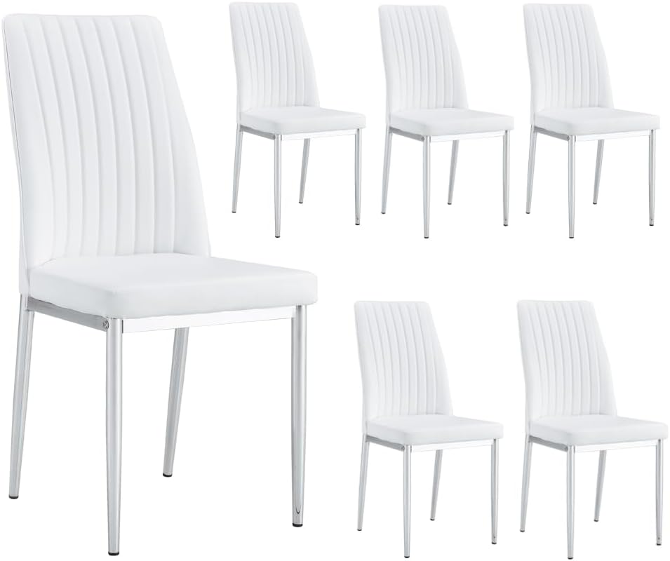 Upholstered Dining Chairs Set of 6, Mid-Century Modern Leather Dining Room Ch...