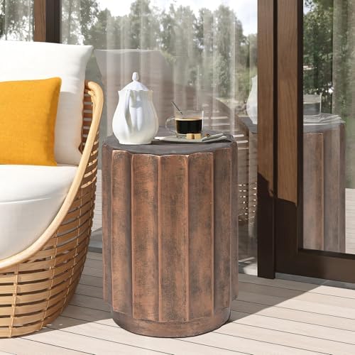 LuxenHome 18" Cement Outdoor Side Table, Set of 2 End Tables for Patio