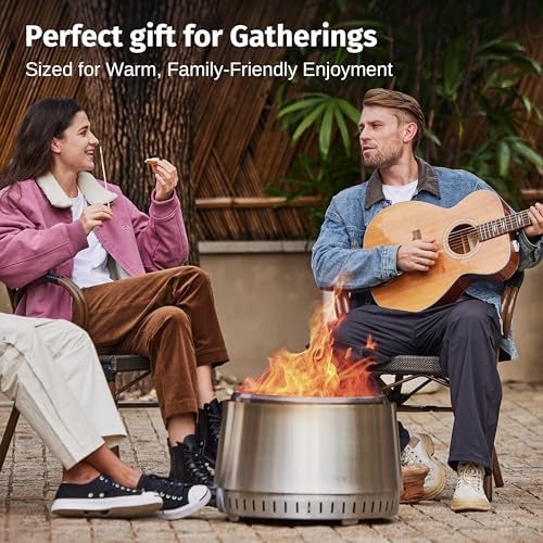 East Oak Fuoco 21 Inch Smokeless Fire Pit, Outdoor Wood Burning Bonfire Firep...