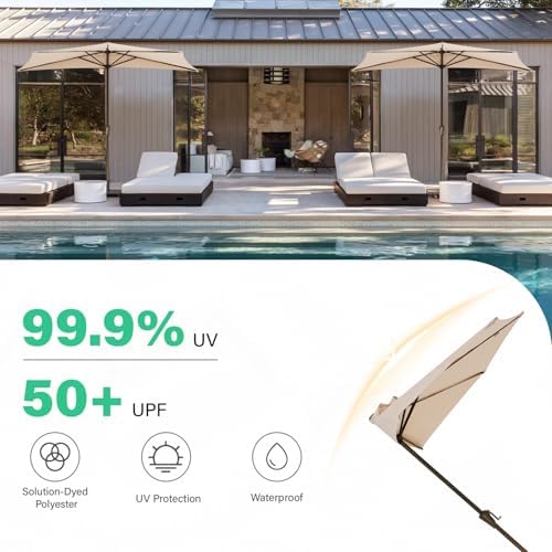 JEAREY 9 ft Half Outdoor Patio Umbrella w/Crank, Beige