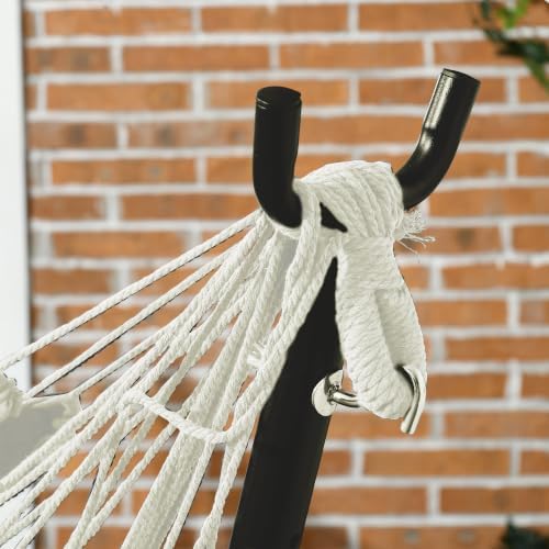 Outsunny Patio Hammock Chair with Stand Side Pocket Headrest Cream White