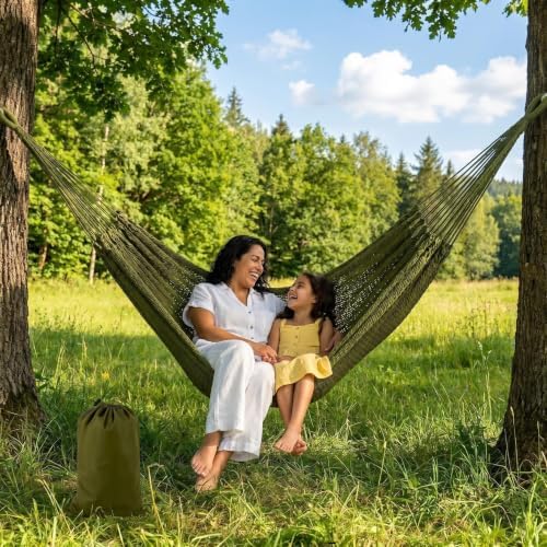 Handwoven Mayan Hammock with Carry Bag, 2 Person Family Size Cotton Nylon Rop...