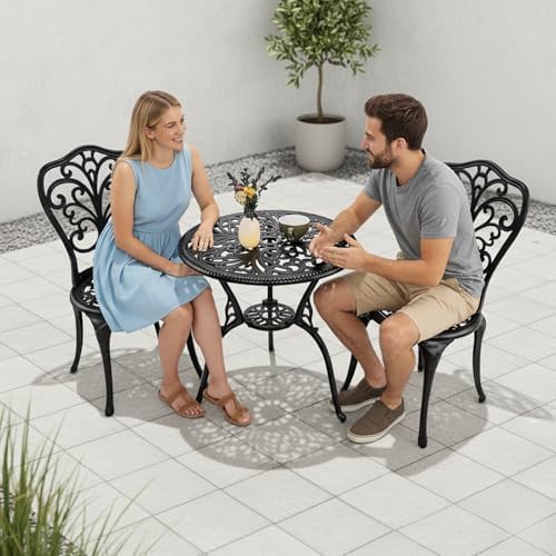 VINGLI 3 PCS Outdoor Bistro Set, Outdoor Patio Set, All-Weather Cast Aluminum...