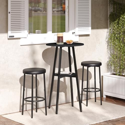 HOOBRO Bar Table, Round Pub Table, 2-Tier Bistro Table with Storage, 37.4&quo...