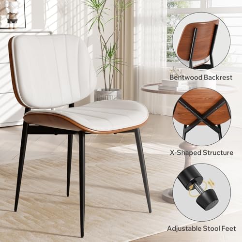 Dining Chairs Set of 2, Mid Century Modern Dining Room Chair, Upholstered Fau...