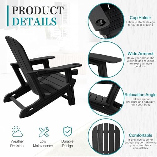 JY QAQA Outdoor Adirondack Chair Set of 2, All-Weather HDPE Patio Furniture w...