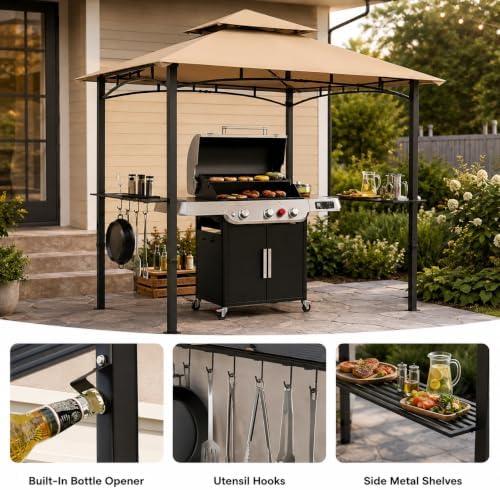 Garvee 8x5 Grill Gazebo, Outdoor BBQ Canopy Shelter with Double Tiered Roof V...