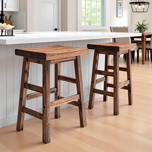 Alaterre Durango Solid Wood Rustic Bar Stool Set of 2, Natural, 26-Inch
