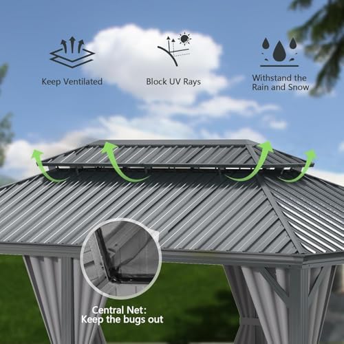 Domi 10'X14' Gazebo, Hardtop Gazebo for Patio with Drainage System, Gray
