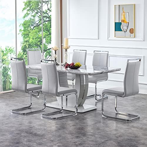 63" Morden Faux Marble Dining Room Table Set,Big Kitchen Dining Table fo...