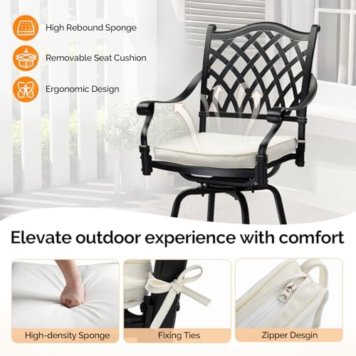 VINGLI Outdoor Swivel Bar Stools Set of 2, Cast Aluminum All-Weather Patio Ba...