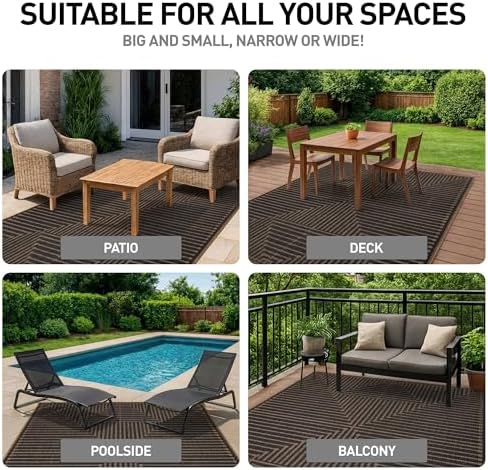 Rugshop Modern Geometric Lines Indoor Outdoor Rug Dark Gray/Natural 4' x ...