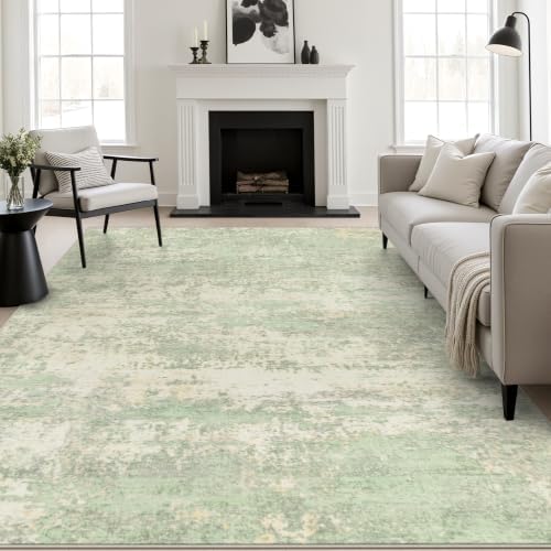 10x12 Area Rug Living Room: Modern Washable Soft Carpet Green Cream