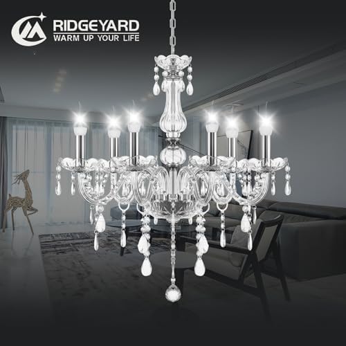 Ridgeyard 6-Lights Crystal Chandelier Modern Candle Chandeliers Living Room L...